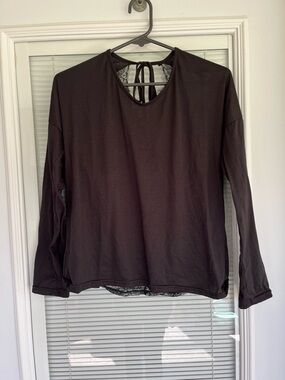 Black Long Sleeve Women's Top with black lace back